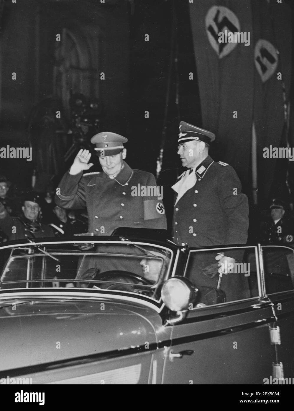Hermann Goering and his Luftwaffe adjutant Karl Bodenschatz arrive to the Kroll Opera House for the session of the 1st Greater German Reichstag. Stock Photo