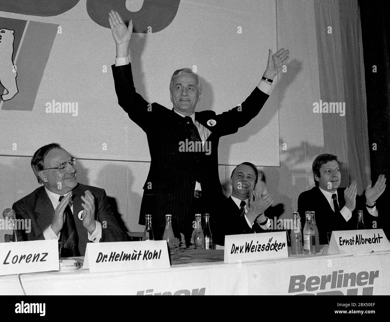 Berlin / Parties / CDU / 15.3.1979 Richard von Weizsaecker is to become top candidate for the Berlin CDU. Election campaign actions in Berlin, New World. Left Helmut Kohl, right Ernst Albrecht, Eberhard Diepgen [automated translation] Stock Photo
