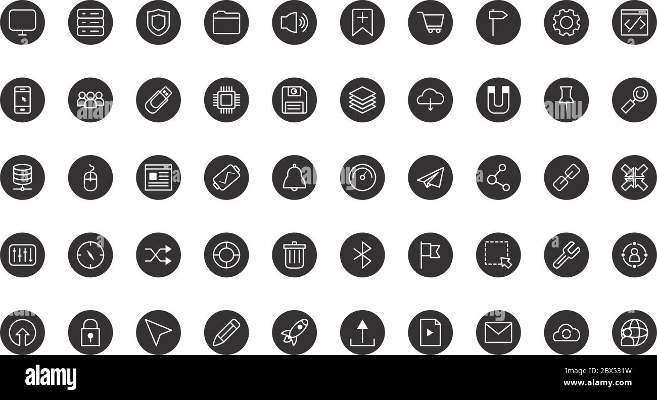 ui or ux icon set over white background, block style, vector illustration Stock Vector