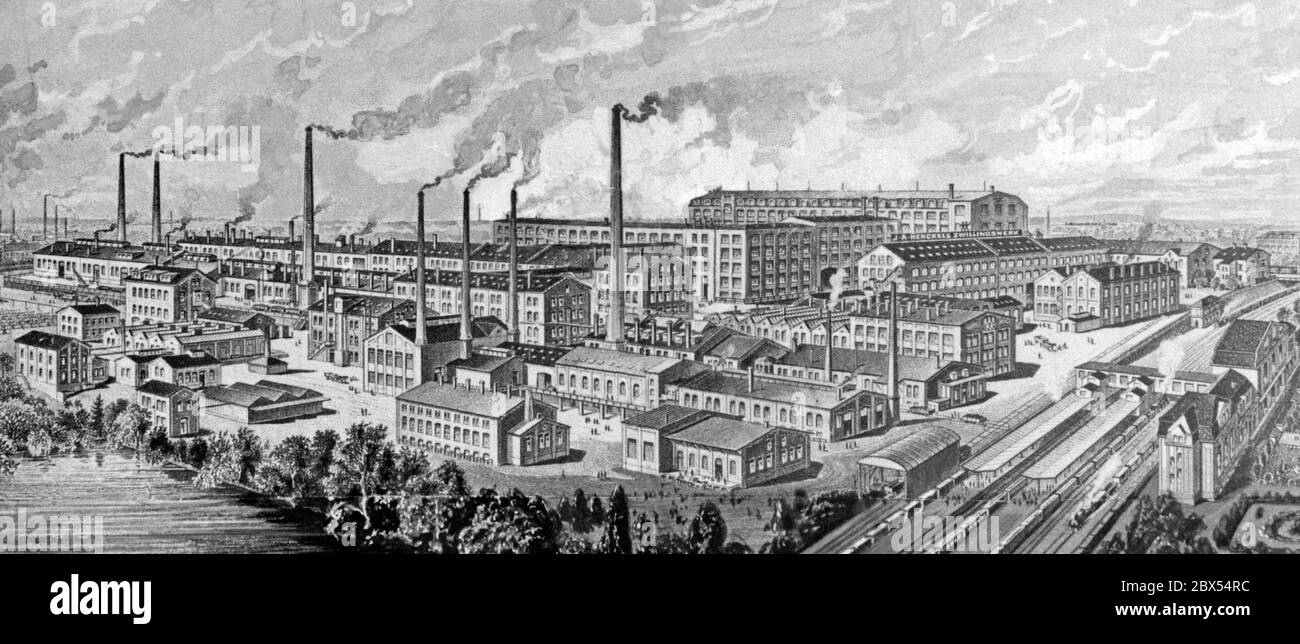 The ironworks of the Zwilling J. A. Henckels company in Solingen. The drawing was made around 1870. Stock Photo