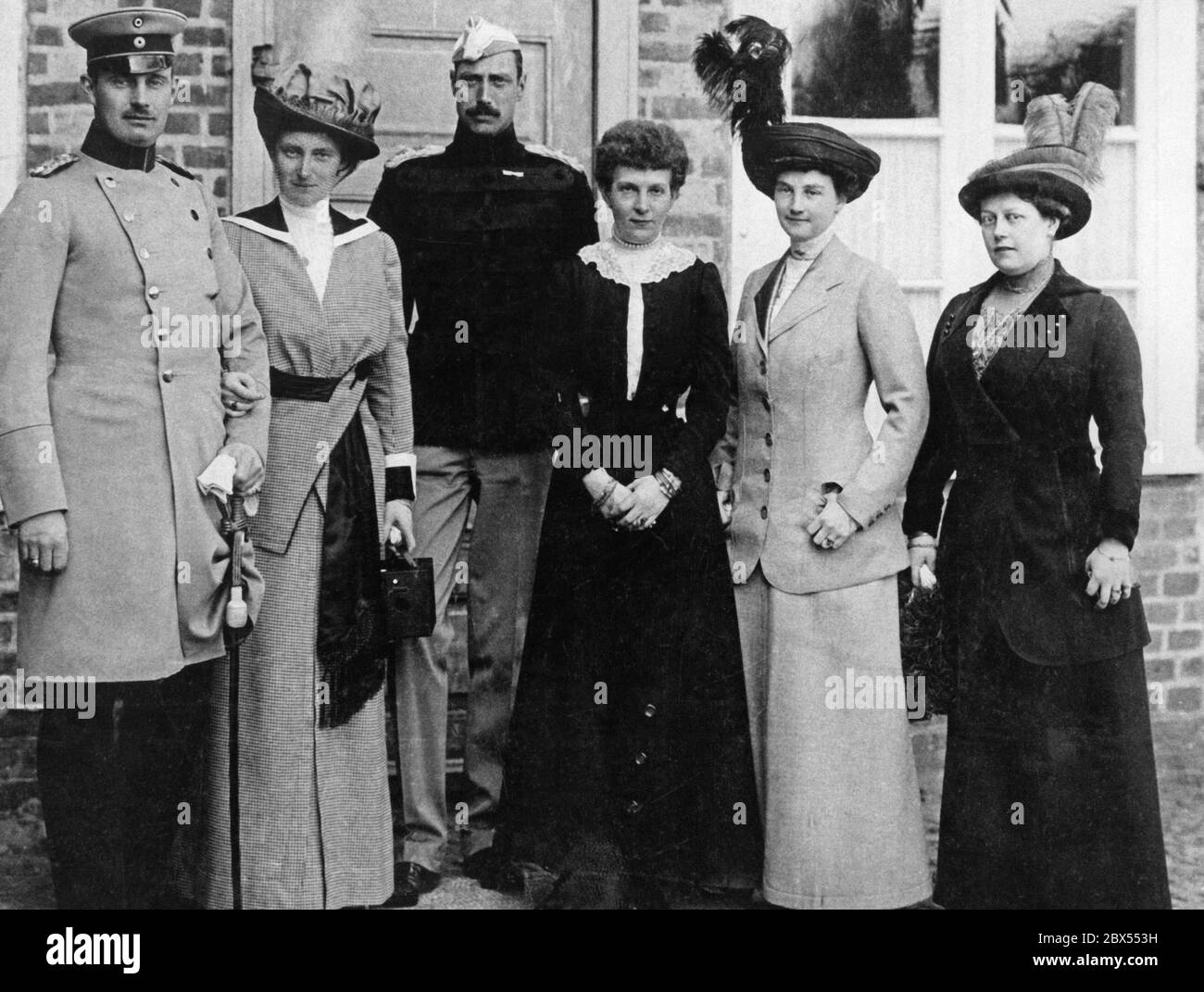 From left: Frederick Francis IV, Grand Duke of Mecklenburg-Schwerin, his sister Queen Alexandrine of Denmark, King Christian of Denmark, Princess Heinrich von Reuss and Duchess Maria Antoinette. The lady on the far right is unknown. Stock Photo