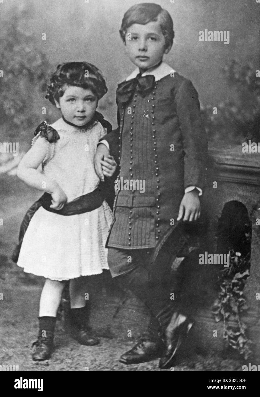Albert Einstein with his little sister Maja. Stock Photo