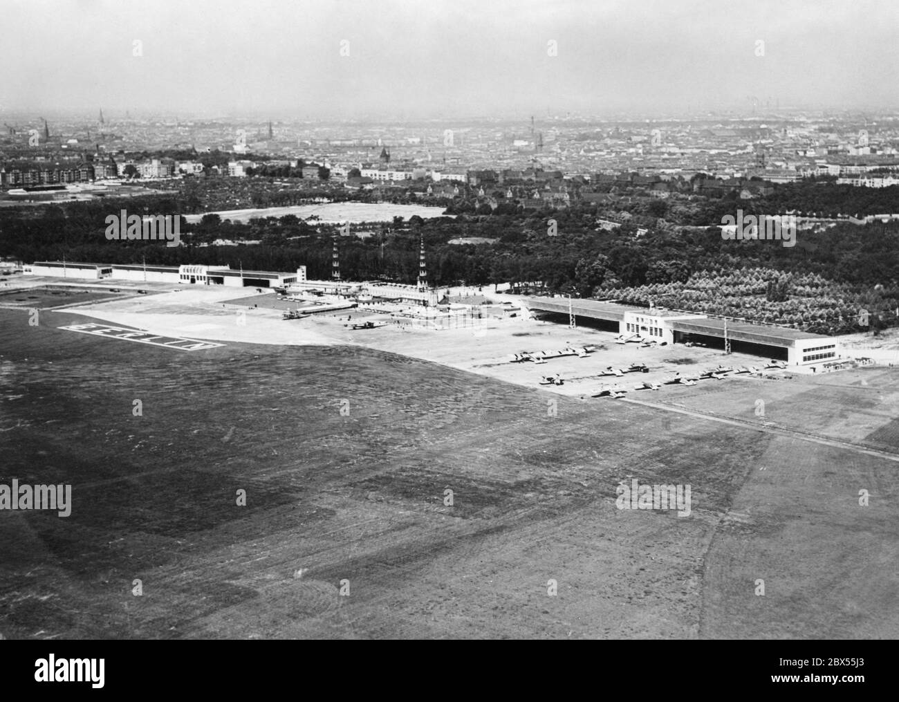 View of the buildings at Tempelhof Airport. Stock Photo