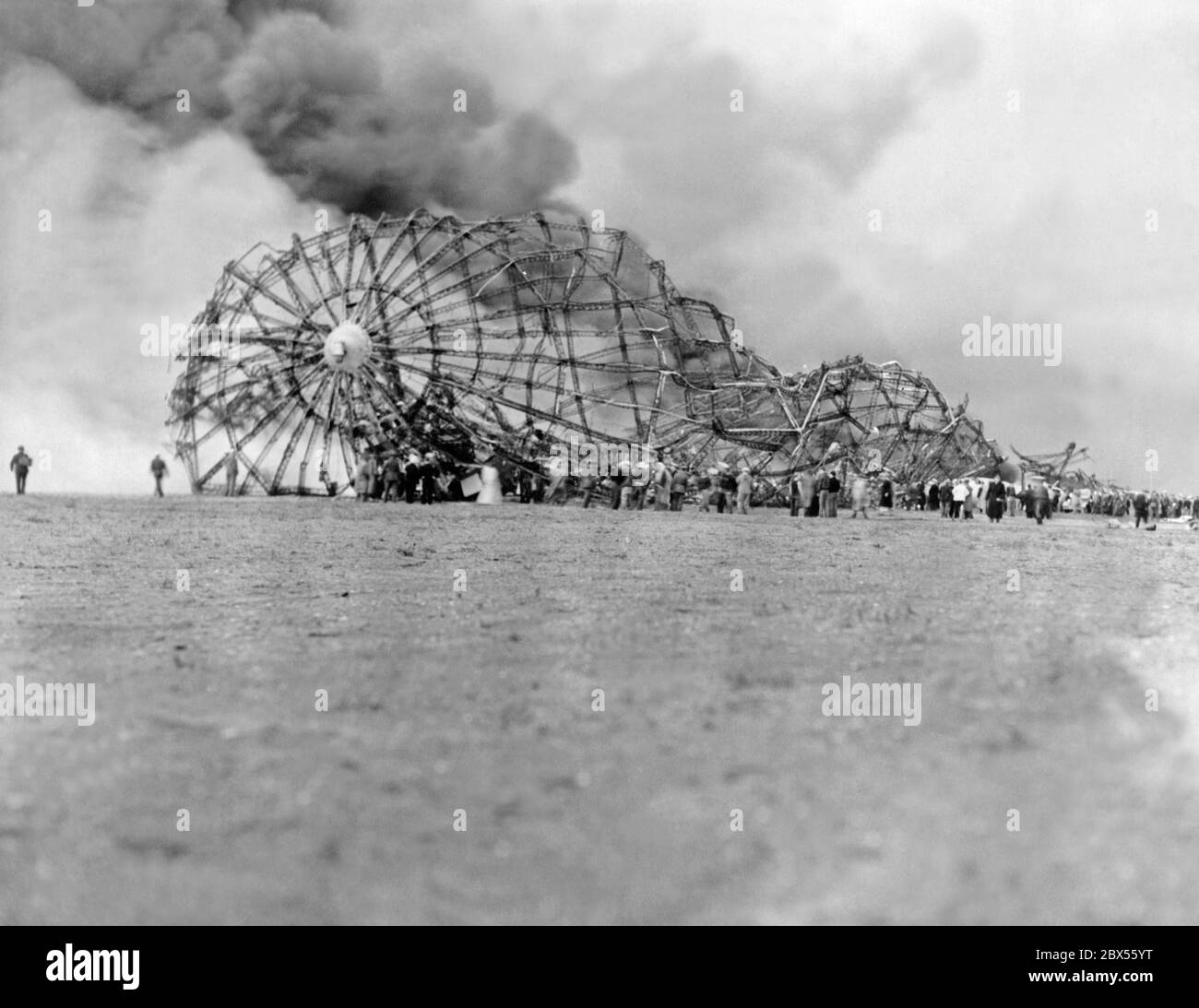 The wreck of the Hindenburg on the ground. Stock Photo
