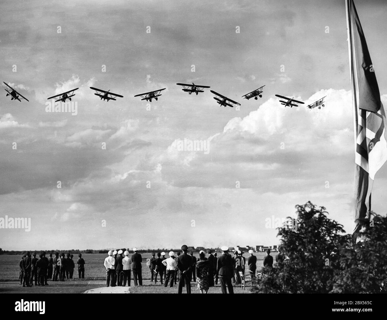 Aerobatic display flights of the Italian fighter squadron in the Berlin district of Staaken. These are in Germany at the invitation of Field Marshal Goering. Stock Photo