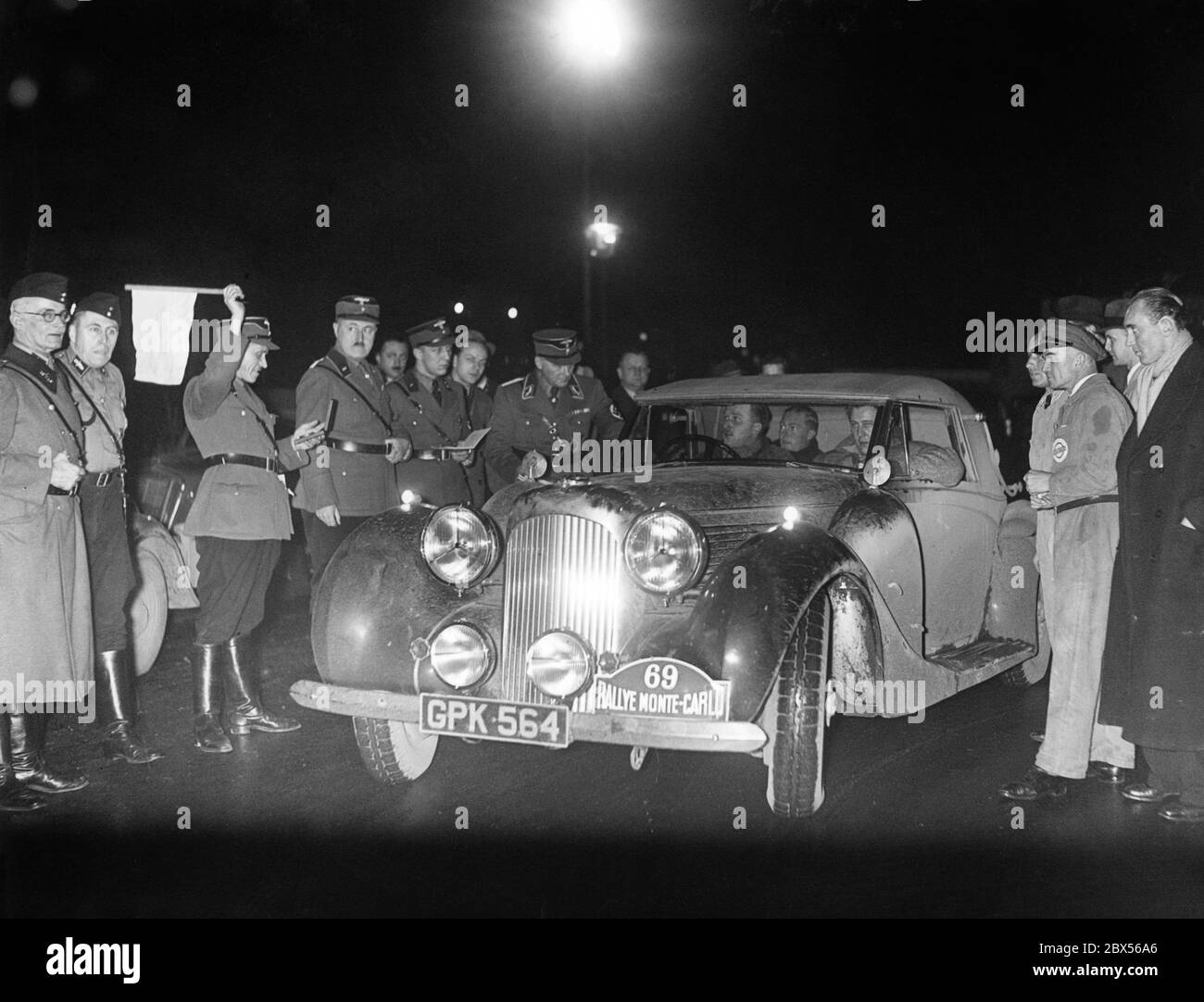 A Polish participant of the Monte Carlo Rally of 1939, which began in Tallinn, Estonia, will leave from the Autohotel control station on Kaiserdamm in Berlin. Stock Photo