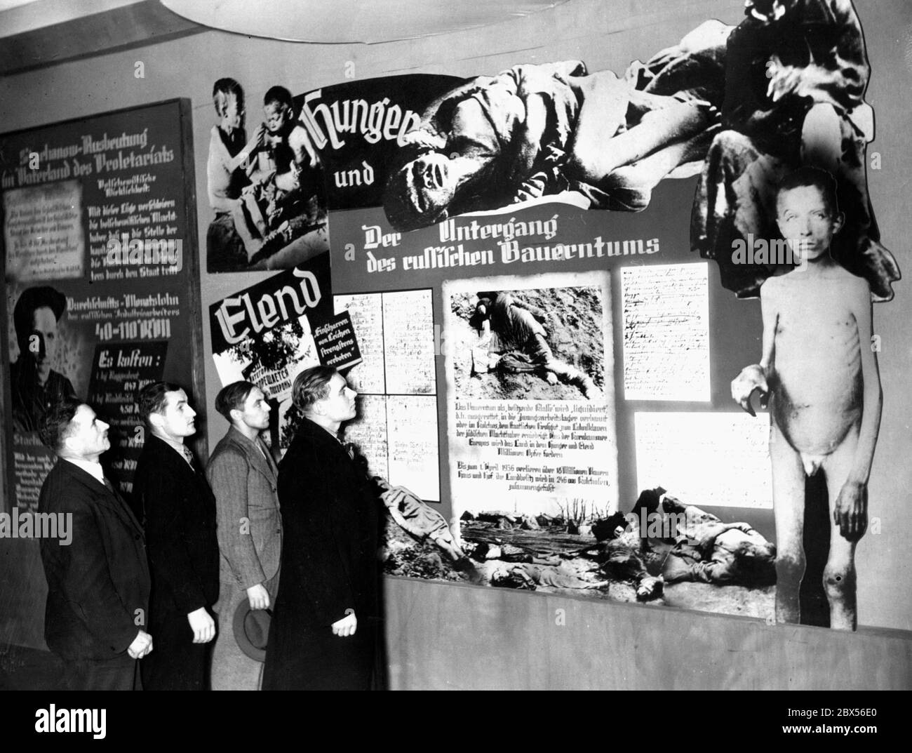 Information board at an anti-Bolshevik exhibition in the Reichstag. The information board of the National Socialist exhibition organizers explains in a propagandistic way the effects of 20 years of Soviet rule. Stock Photo