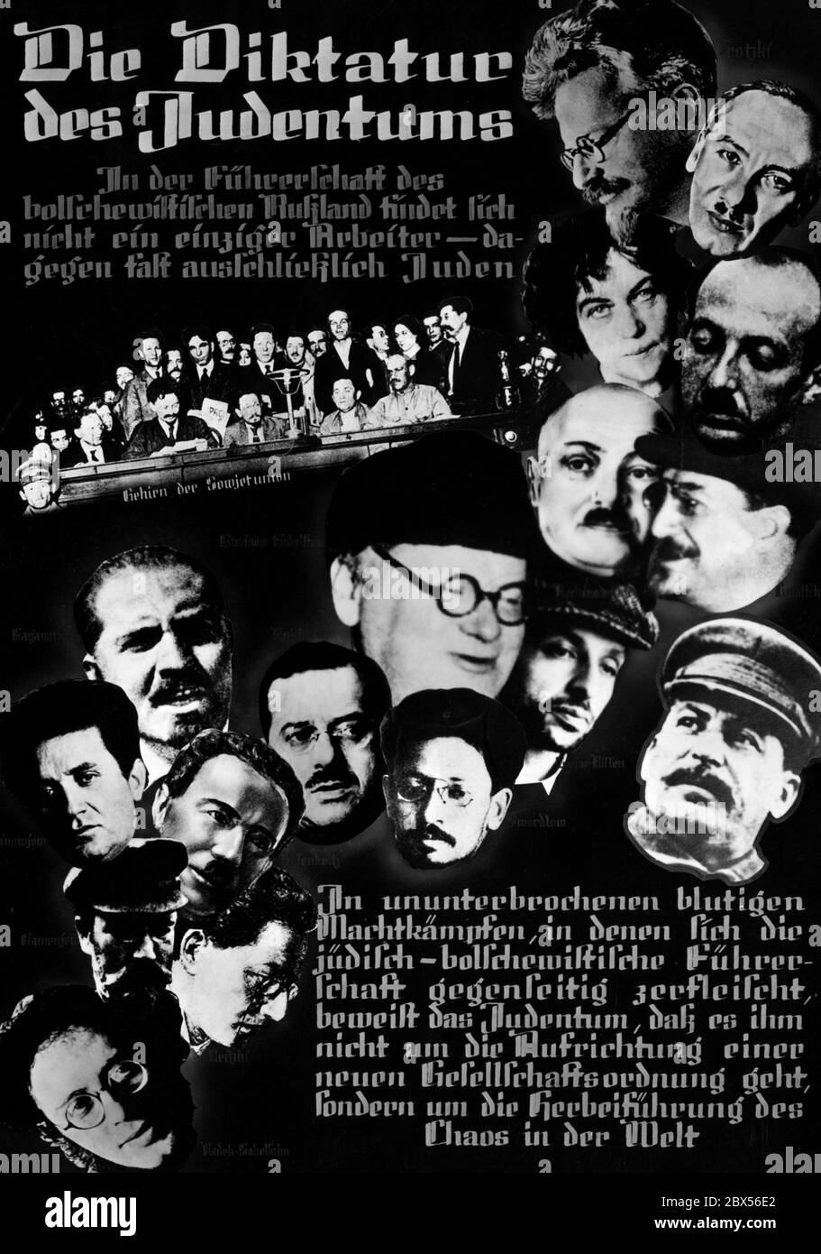 Display board of the anti-Bolshevik exhibition 'Bolschewismus ohne Maske' (Bolshevism without Mask) in the Reichstag building in Berlin explains 'The Dictatorship of Judaism' in a propagandistic way. Stock Photo