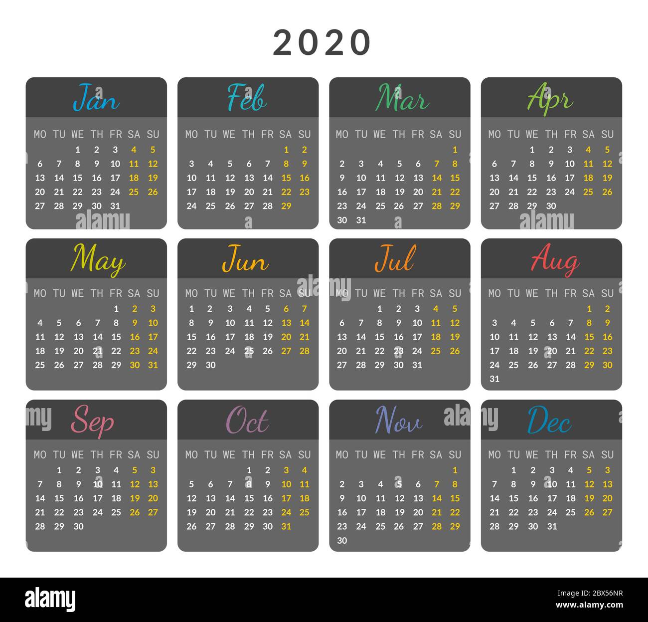 4 Colored 12 Month Wall Vector Calendar 2022 Design Stock Vector Image &  Art - Alamy