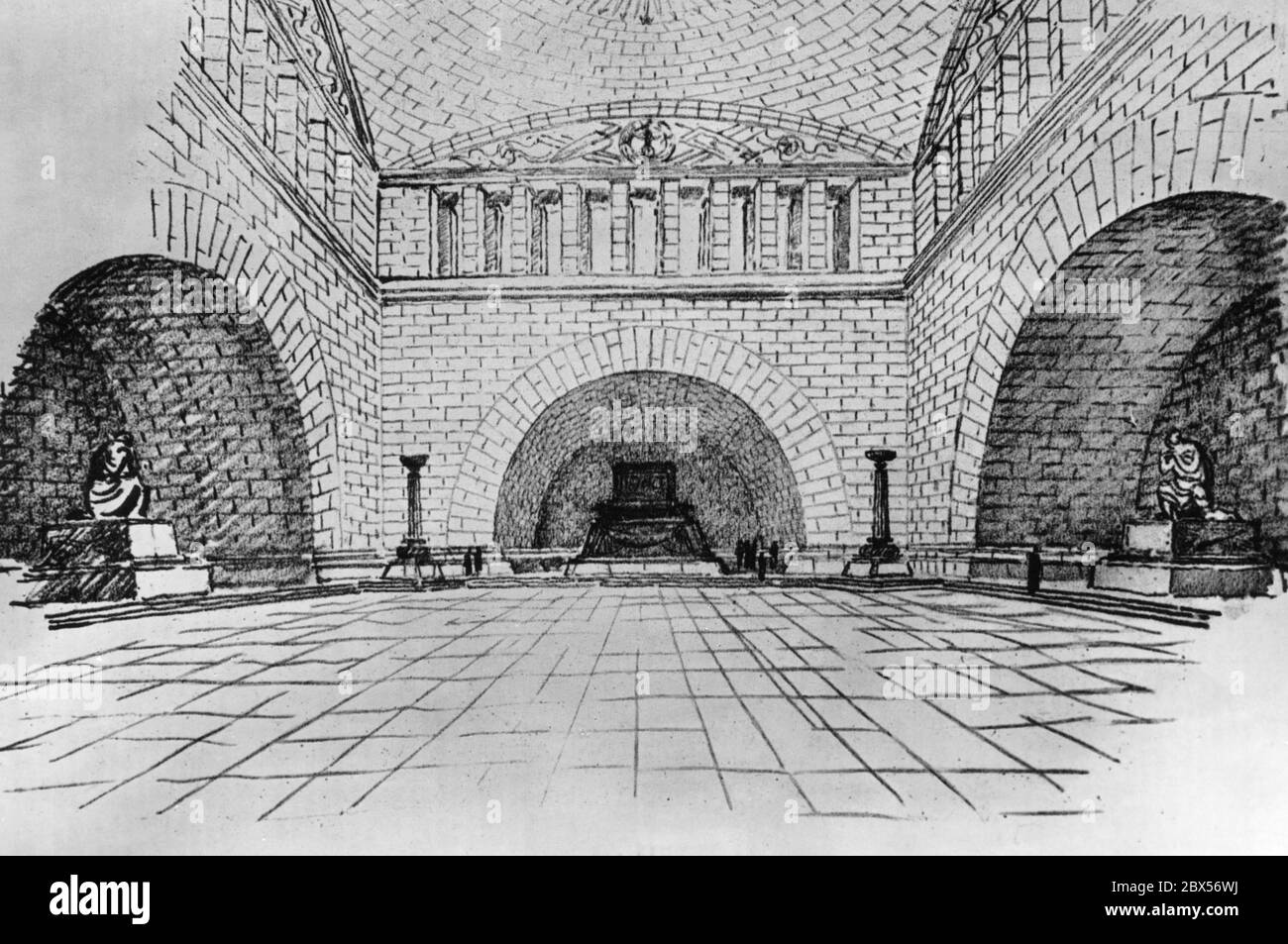 The design of the Great Memorial drawn by Wilhelm Kreis. It is an interior view of the planned Totenburg ('castle for the dead') for war victims. Stock Photo
