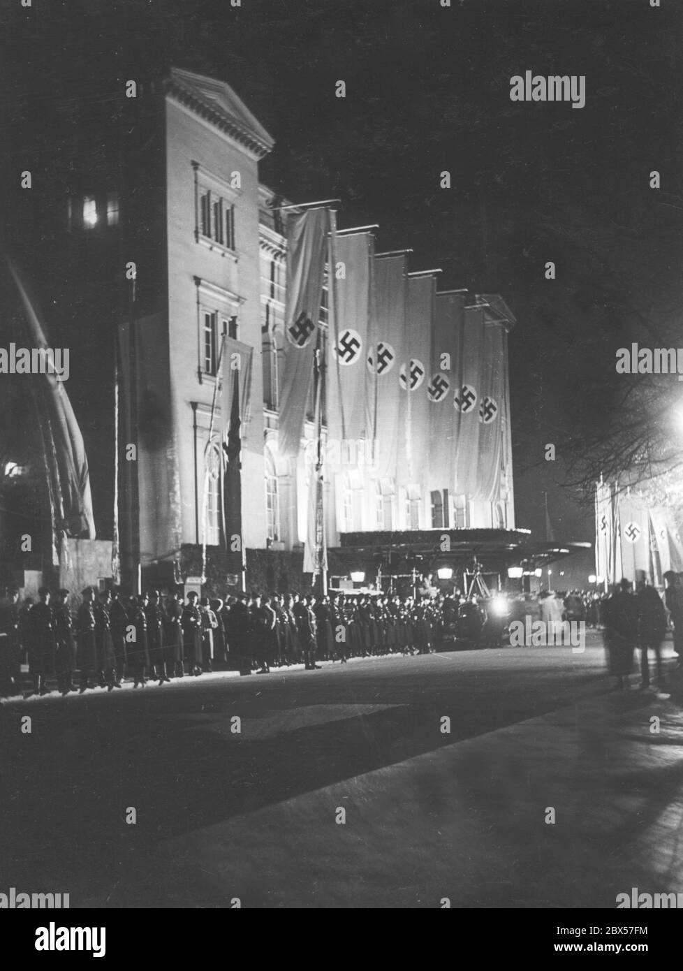 The festively lit conference building, the Kroll Opera House. Stock Photo