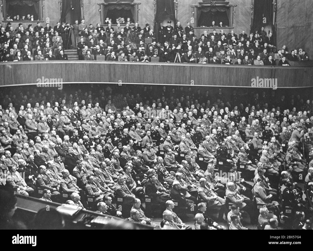 View of NSDAP members in the parliament during Hitler's speech. Stock Photo
