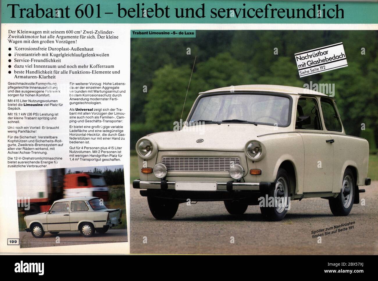 A small Trabant 601 in the catalog of Genex Geschenkdienst GmbH from 1988:  Through two representations in Switzerland and Denmark, the so-called  non-resident persons could order and send consumer goods, cars, trips,