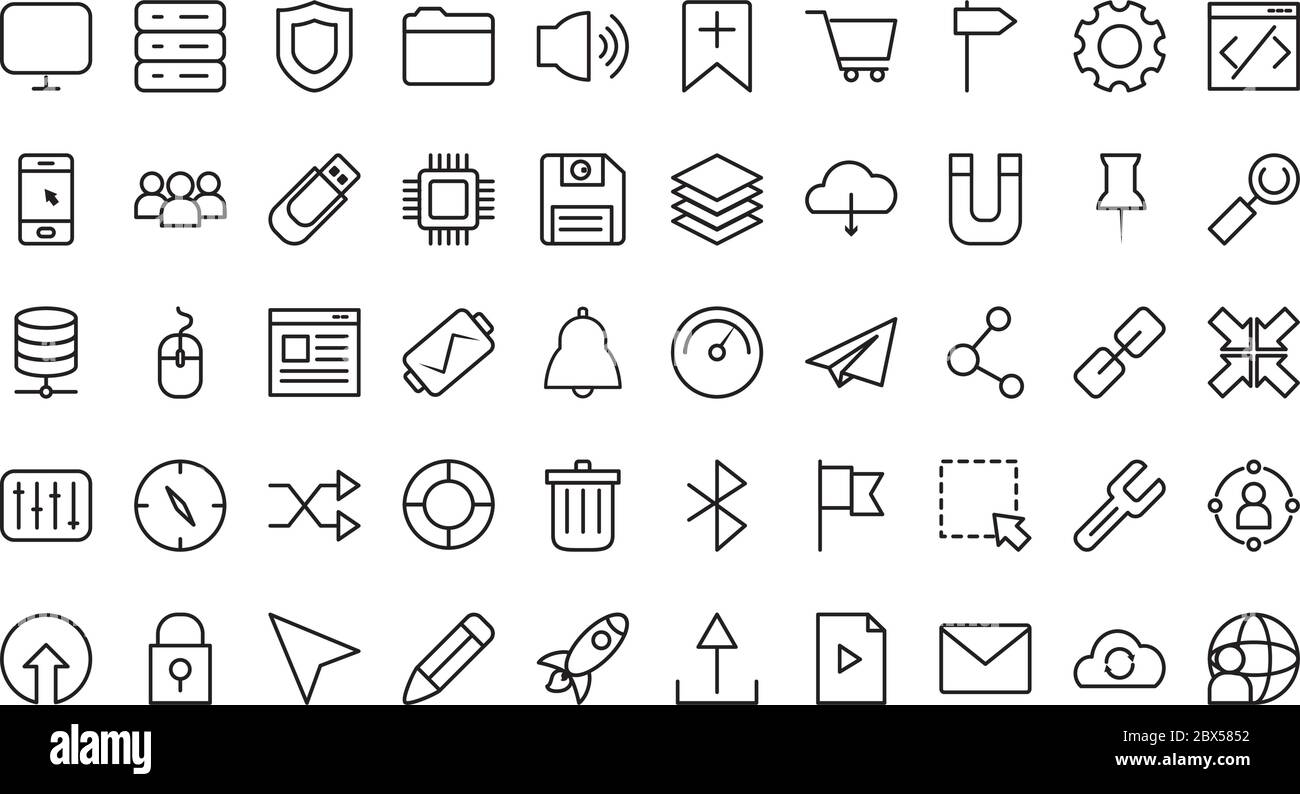 ui or ux icon set over white background, line style, vector illustration Stock Vector