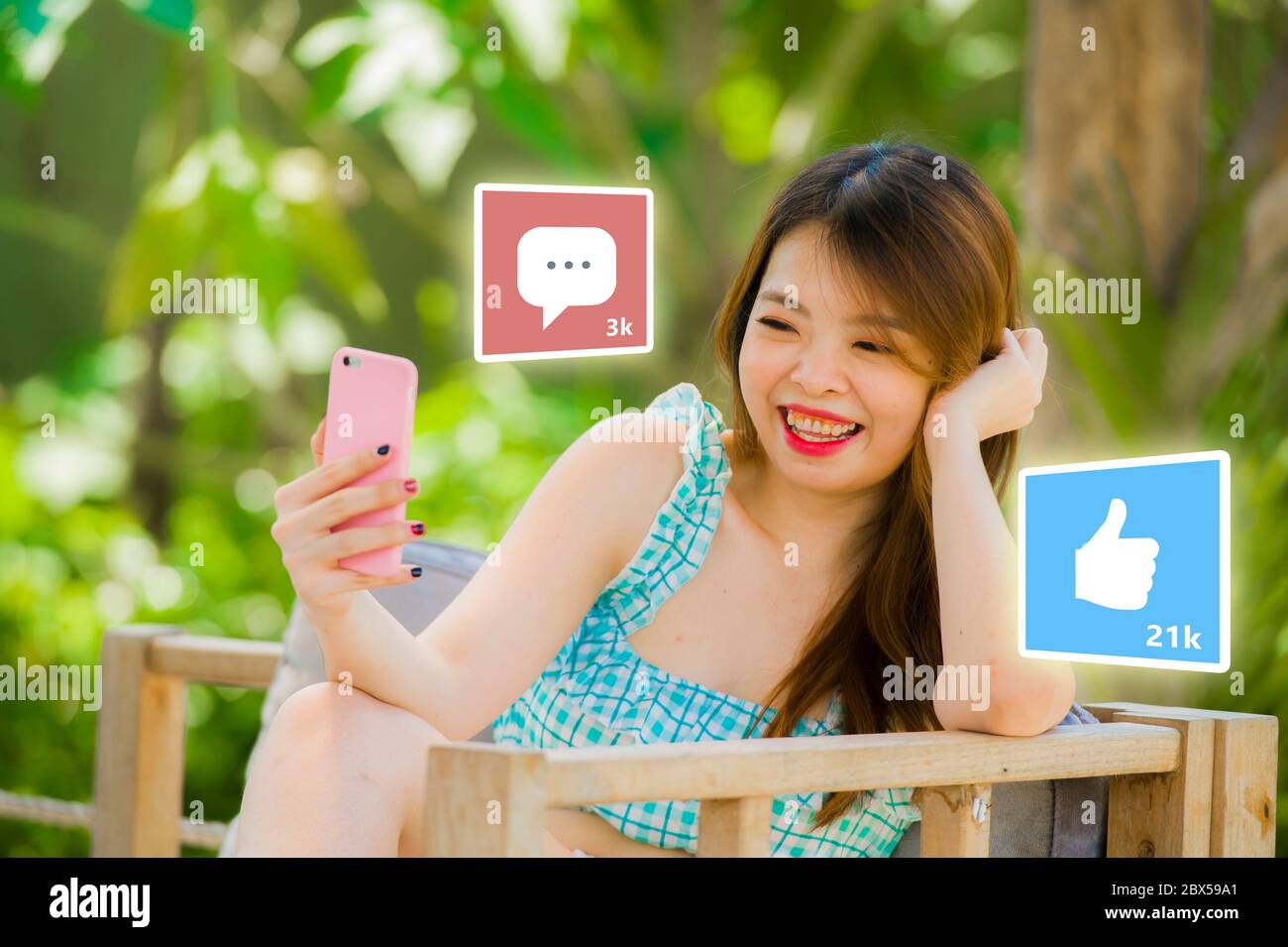 lifestyle portrait of young happy and attractive Asian Chinese woman