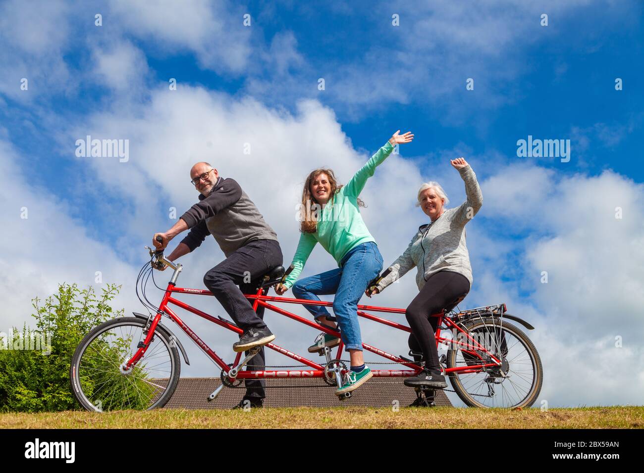 Dalgety Bay, Fife, Scotland. 5 June 2020. The Watson family (L-R Brett,  Emily, Lynne) riding a