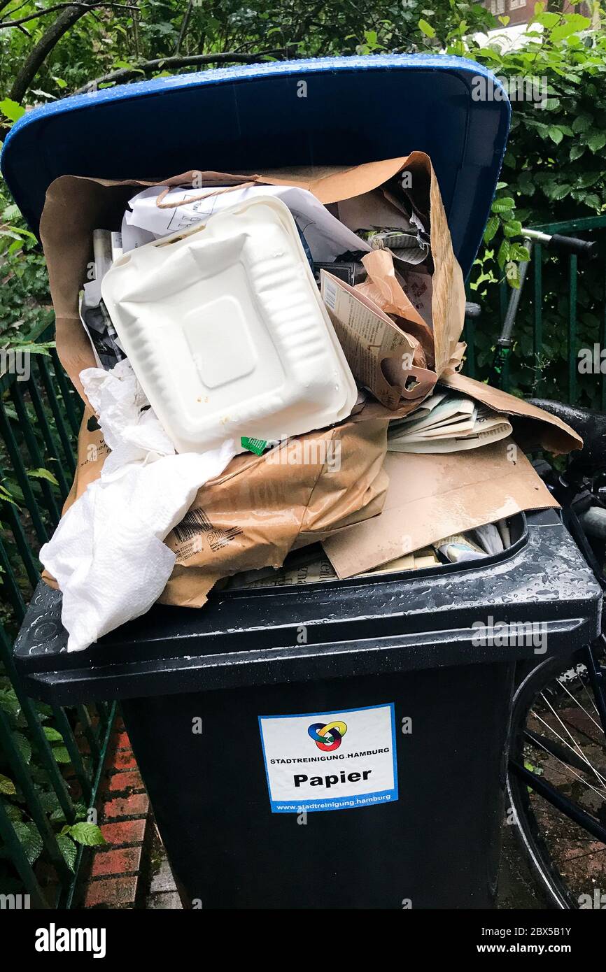 Hamburg, Germany. 04th June, 2020. A full ton of waste paper stands in
