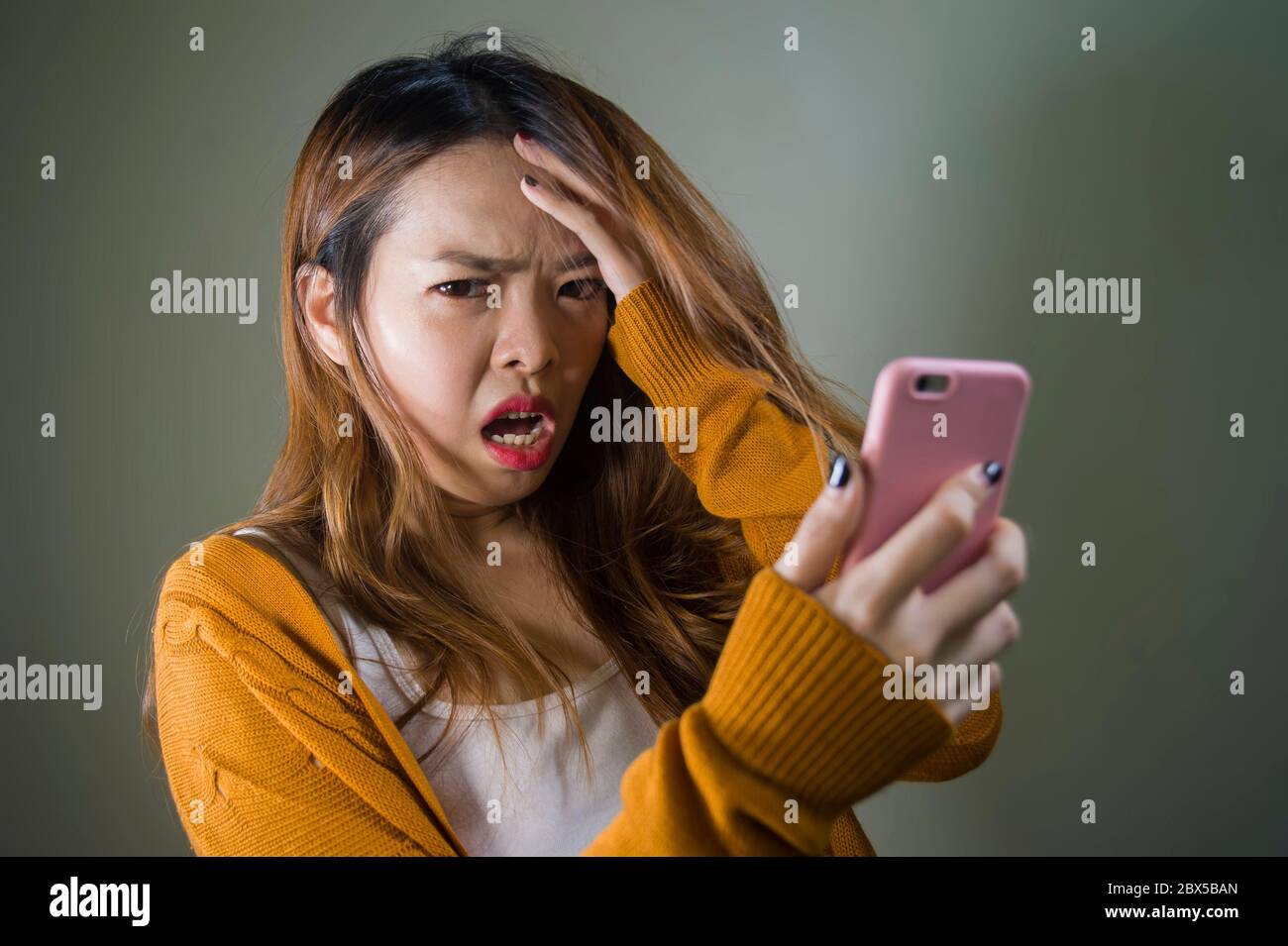 young cute and sad Asian Korean girl feeling broken heart and desperate ...