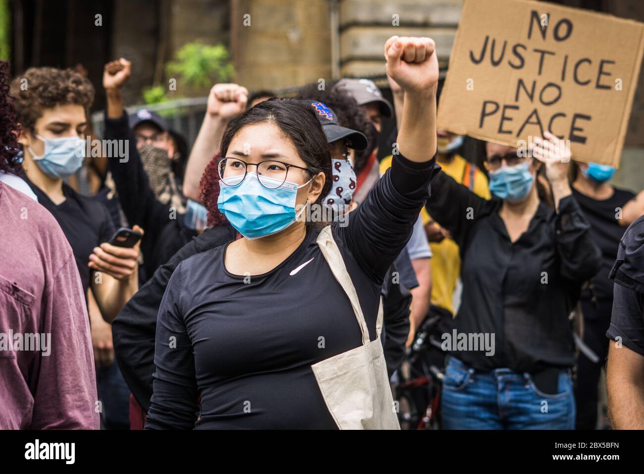 Black Lives Matter Protesters demanding racial justice and all police be held accountable for brutality and racial profiling. Stock Photo