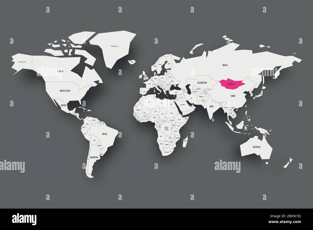 Mongolia On World Map Mongolia Pink Highlighted In Map Of World. Light Grey Simplified Map With  Dropped Shadow On Dark Grey Background. Vector Illustration Stock Vector  Image & Art - Alamy