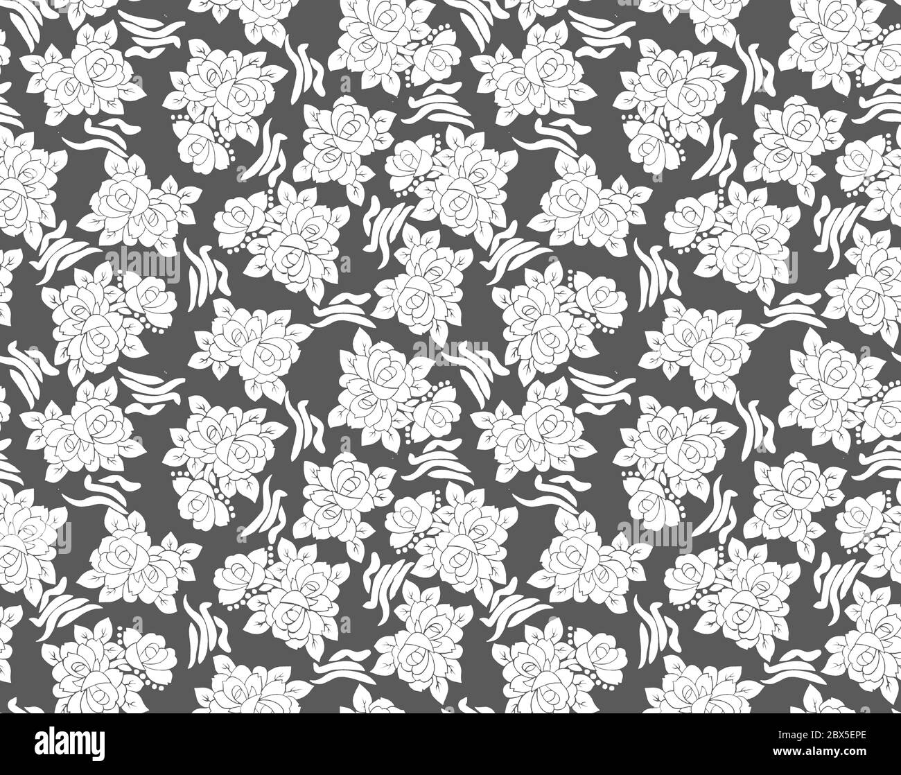 Floral seamless pattern with different flowers and leaves. Black and ...