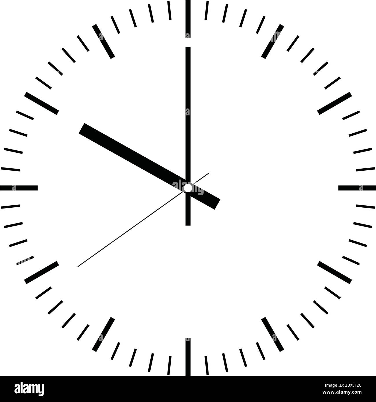Clock face. Blank hour dial with hour, minute and second hand. Dashes