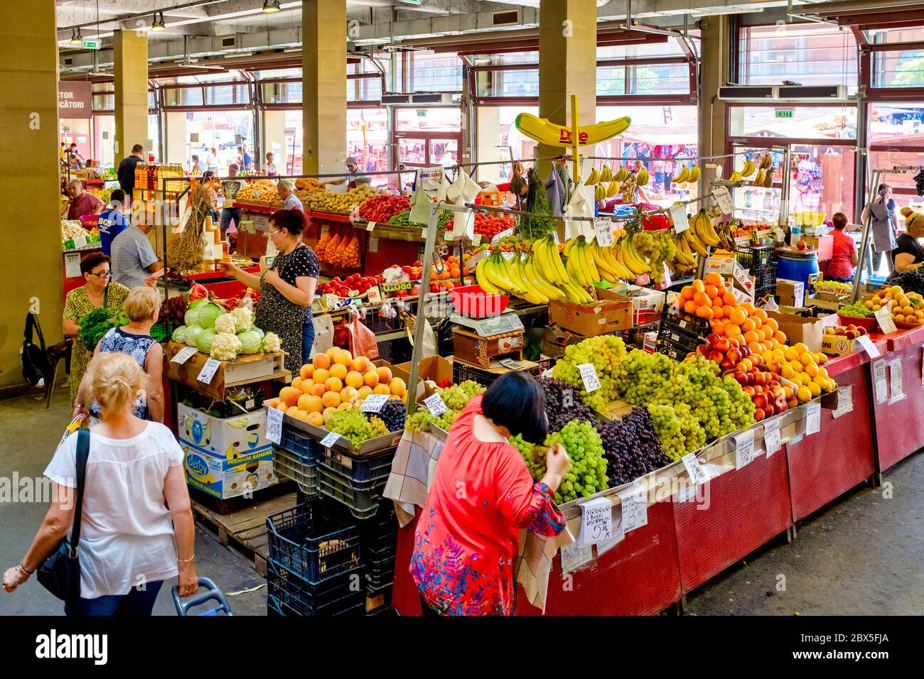 Interior of the New obor market (Piața Obor) Bucharest, Romania Stock Photo