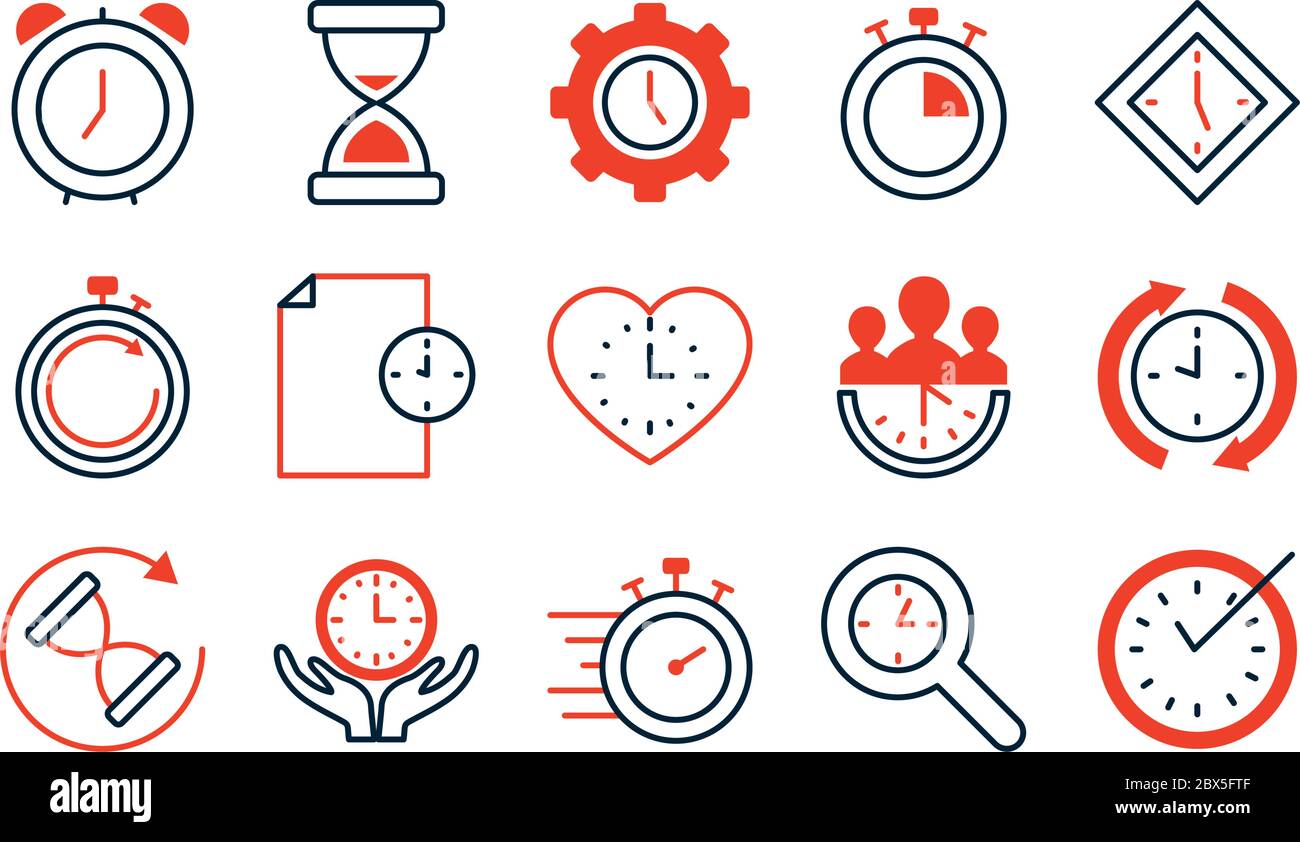 hourglass and time icon set over white background, half line half color style, vector illustration Stock Vector