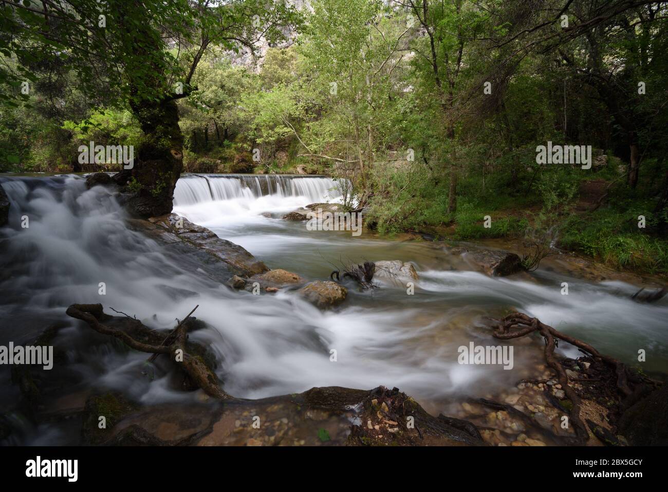 Weir, White Water, Rapid, Waterfall or Cascade in the Caramy Gorge or River Tourves Var Provence France Stock Photo