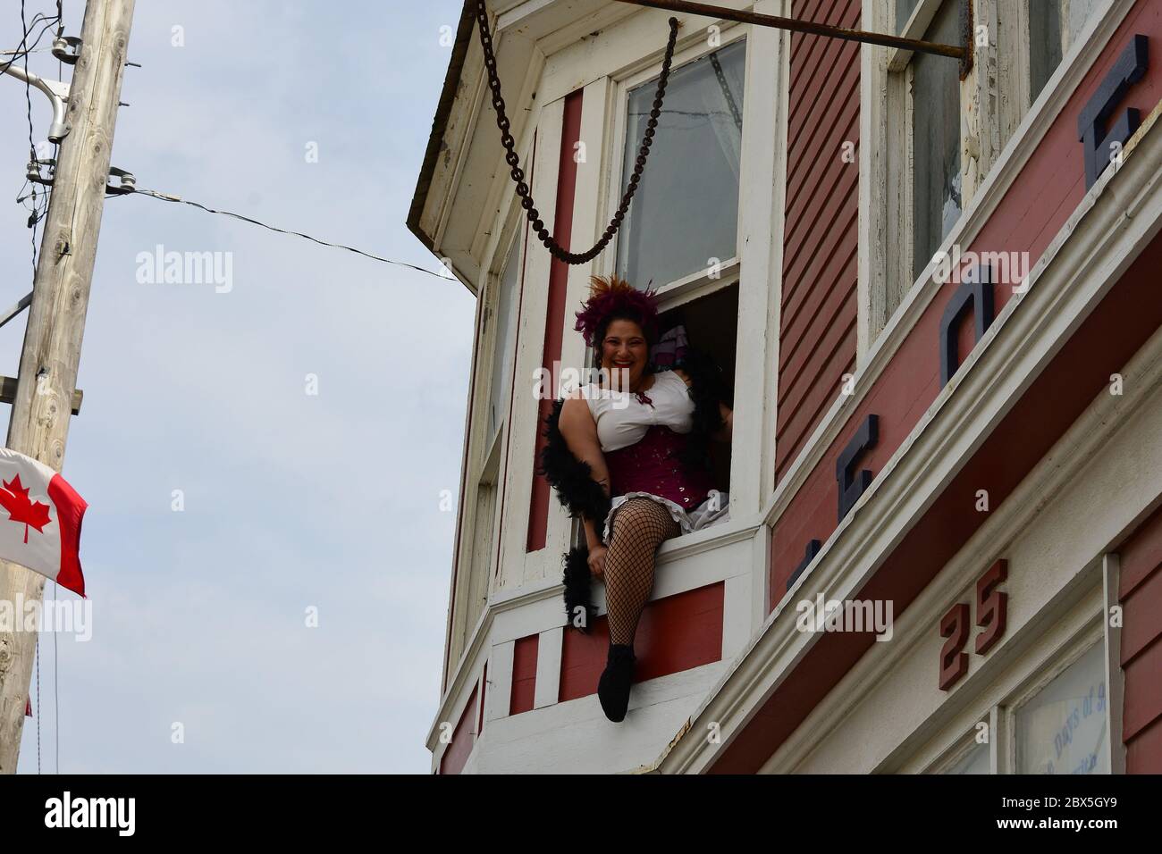 A dance hall girl, from the Home to the Days of 98 show, all about Jefferson Randolf 'Soapy' Smith, The Historic Eagles hall, Skagway, Alaska, USA, Au Stock Photo