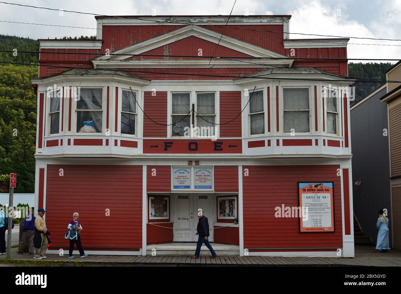 Home to the Days of 98 show, all about Jefferson Randolf 'Soapy' Smith, The Historic Eagles hall, Skagway, Alaska, USA, August 2019. Stock Photo