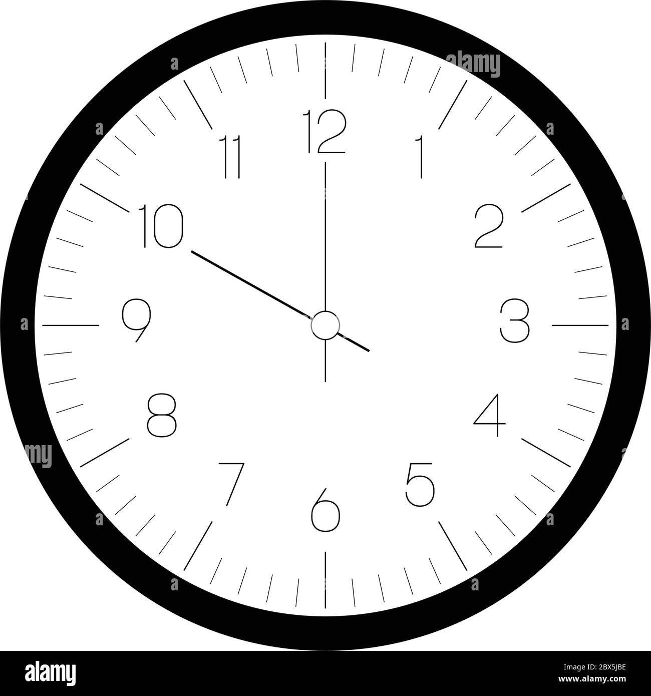 Clock face. Hour dial with numbers and hour and minute hand. Dashes