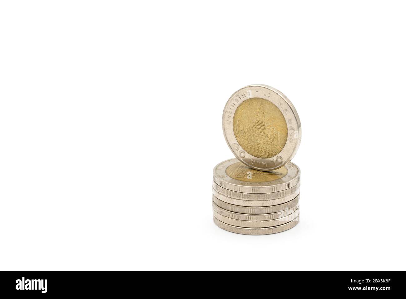 10 Baht Coins The Thai Silver And Gold Color Inside The Coin With Temple Sign Inside Of It On White Background Clipping Path Stock Photo Alamy