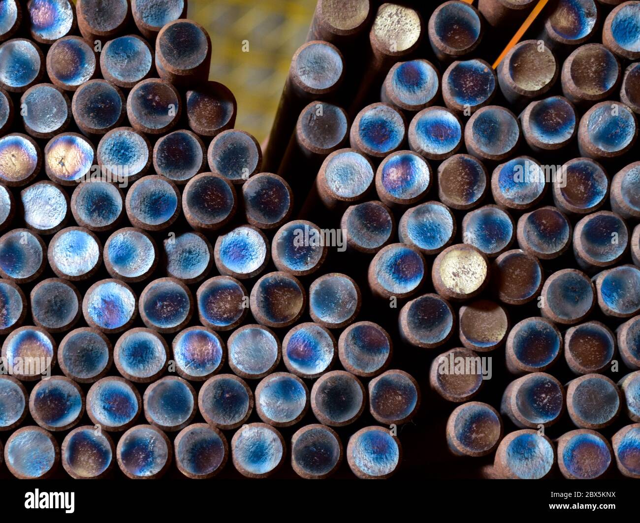 Closed up of steel rod bar in the bundle. Stock Photo