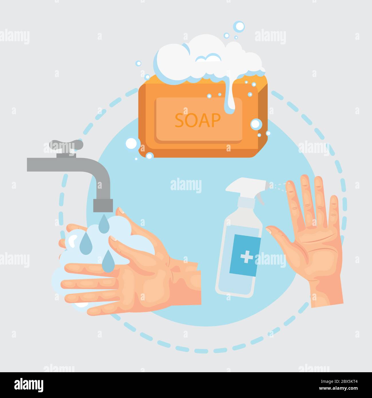 Hands sanitizer bottle and soap bar vector design Stock Vector Image ...