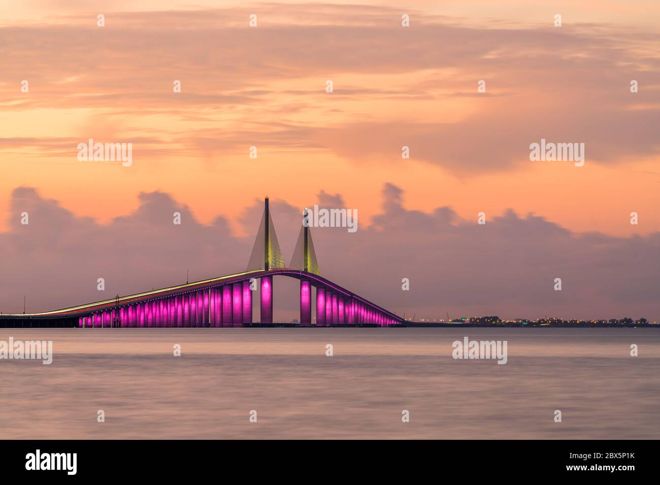 Sunshine Skyway Bridge spanning the Lower Tampa Bay and connecting Terra Ceia to St. Petersburg, Florida, USA. Stock Photo