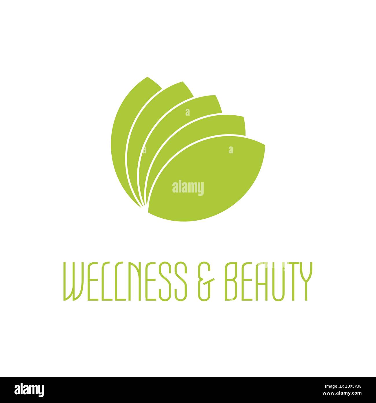 Green leafs icon - wellness beauty and spa theme. Simple flat green vector illustration on white background. Stock Vector