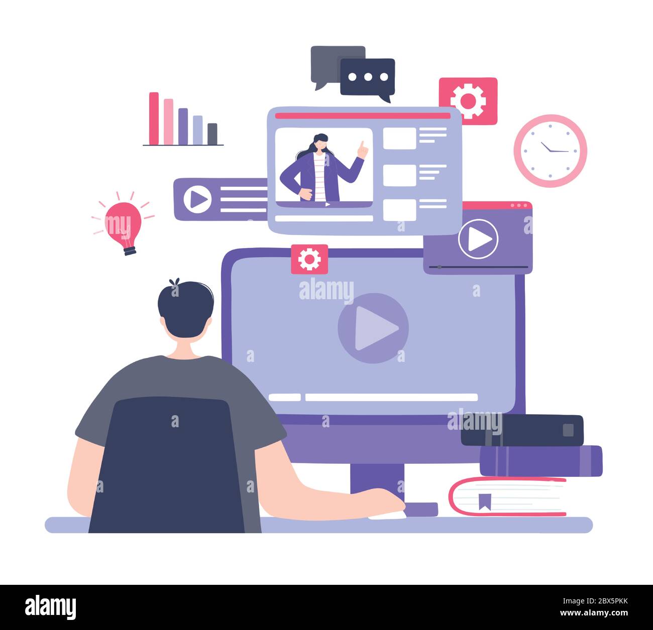 online training, young man looking education video tutorials, courses ...