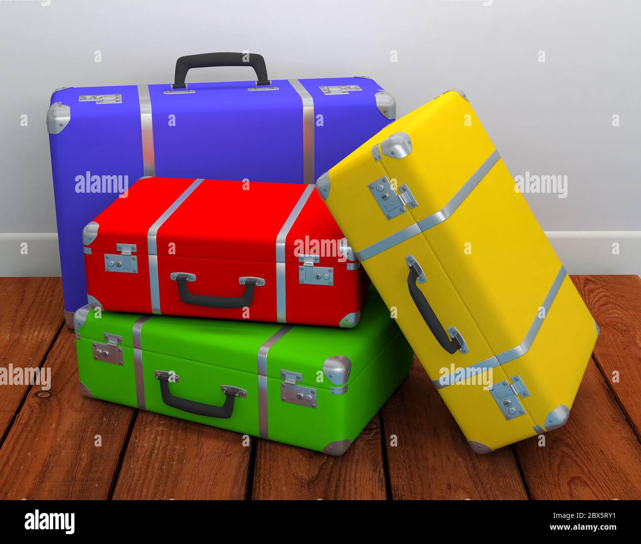 pile of vintage suitcases travel concept luggages tourism Stock Photo