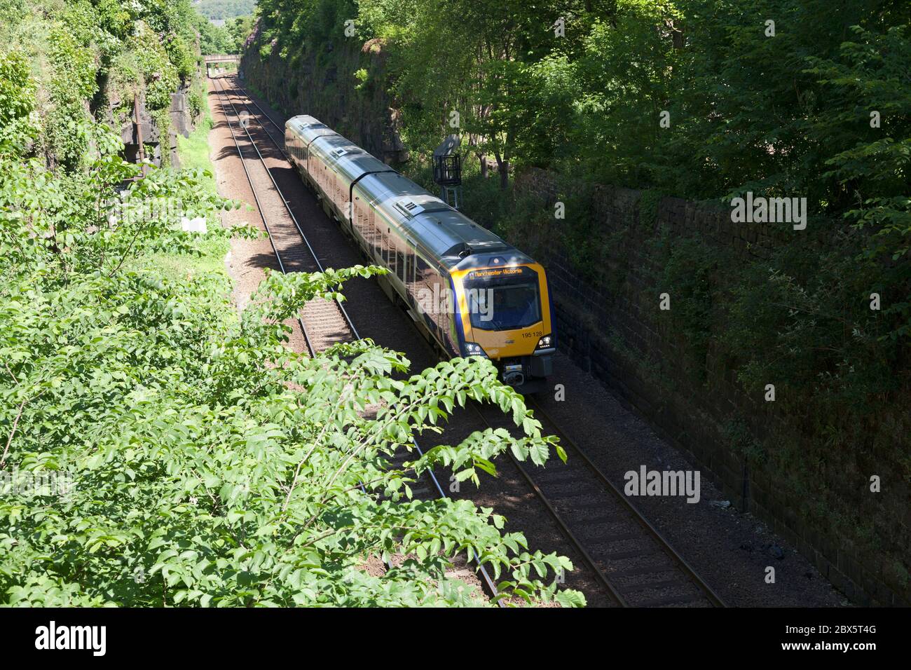 Northern Rail Class 195 diesel multiple unit on the Caldervale Line, Halifax, West Yorkshire Stock Photo