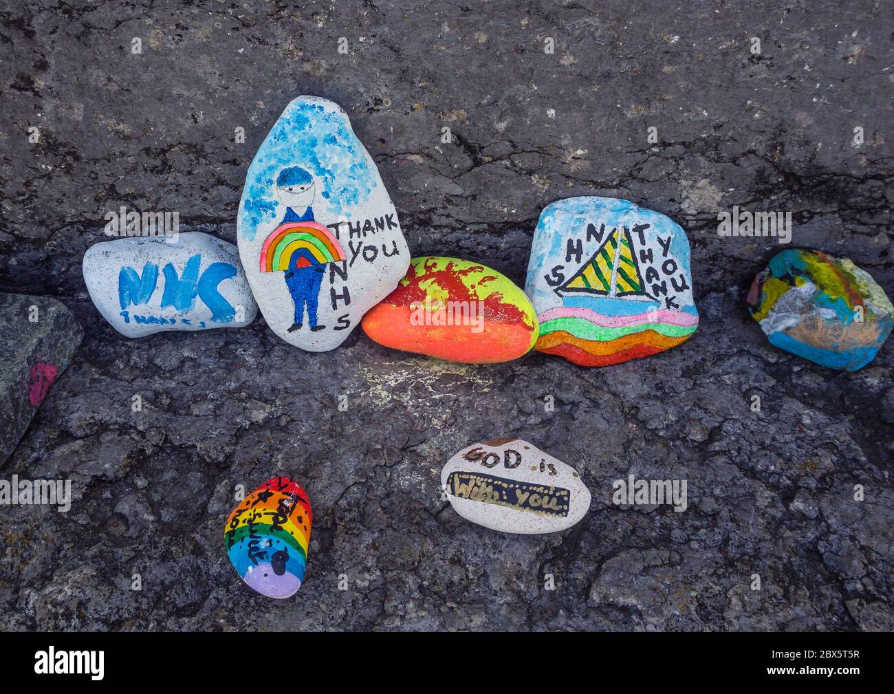 Painted Stones at Donaghadee during Covid 19 lockdown Stock Photo
