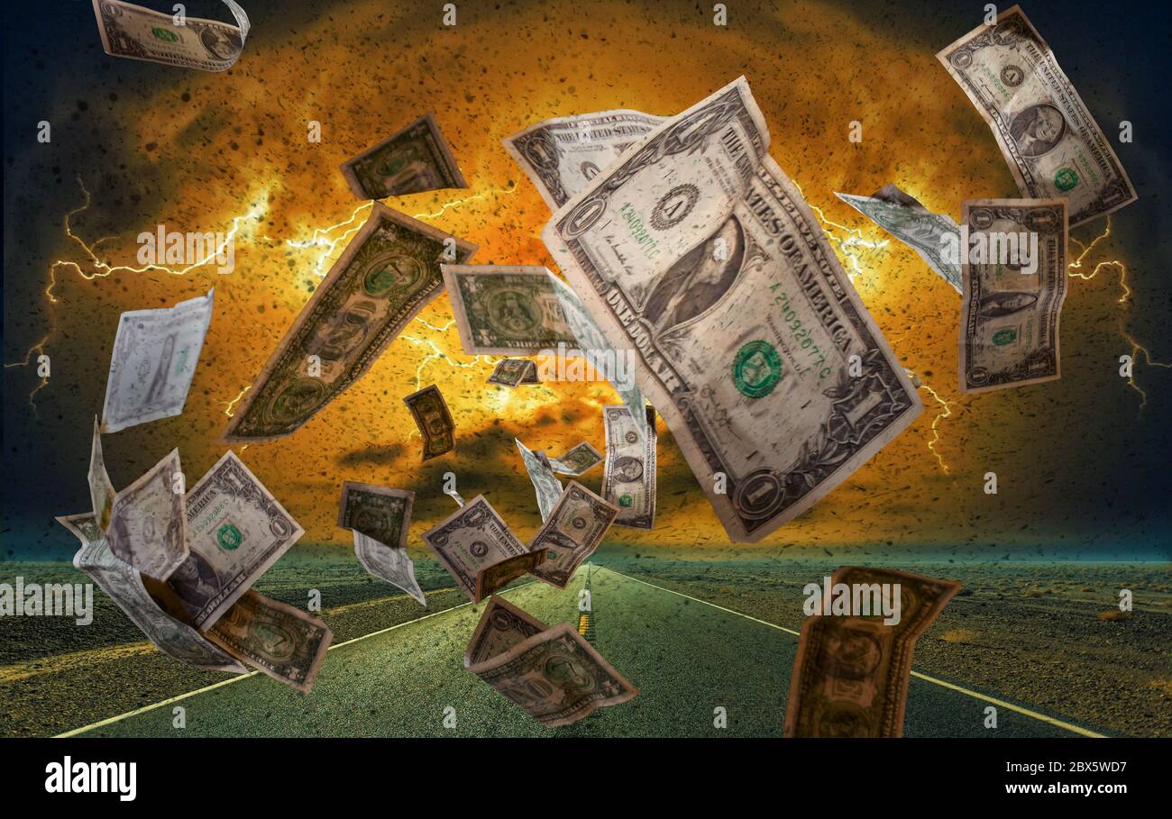 a storm of banknotes symolizes the monetary system Stock Photo