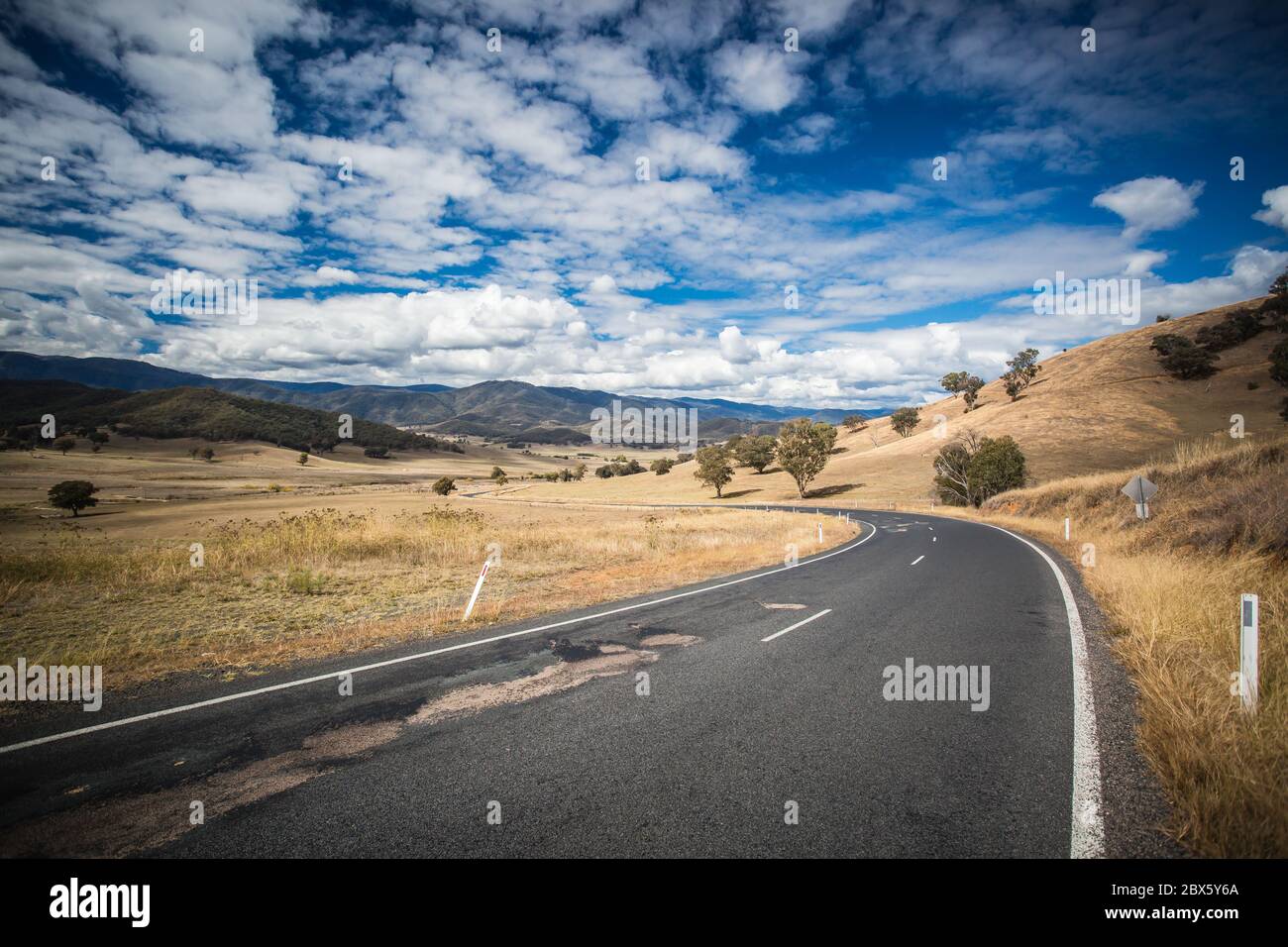 Australian Road Scene near Snowy Mountains Stock Photo