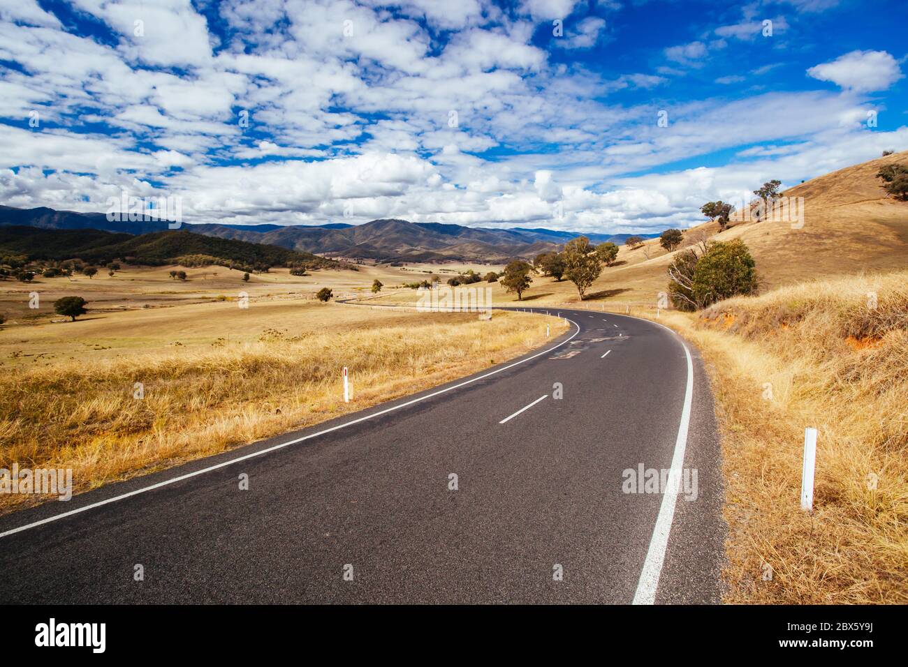 Australian Road Scene near Snowy Mountains Stock Photo
