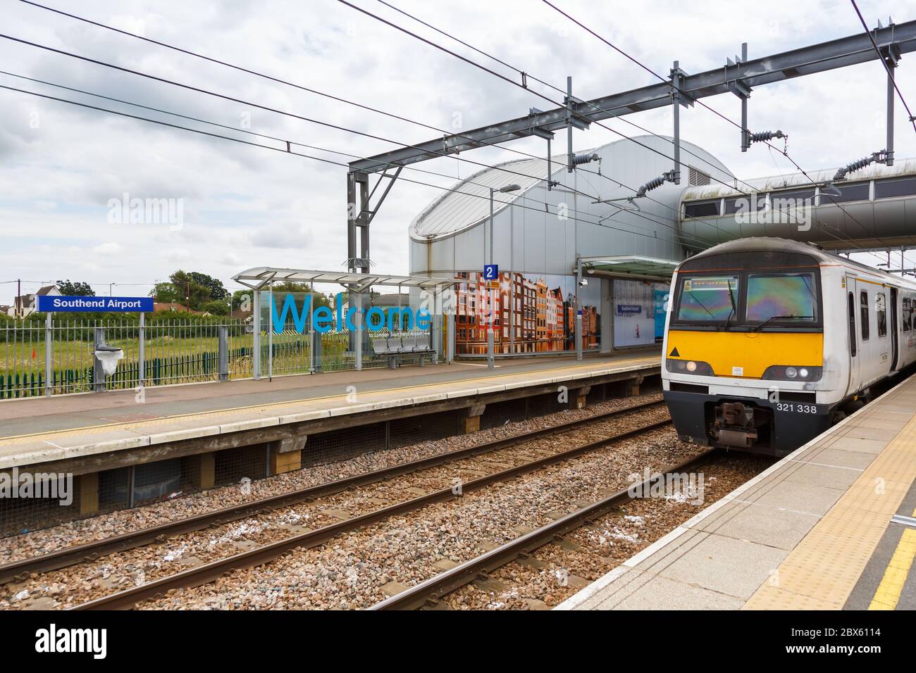 Southend, United Kingdom July 7, 2019: Railway Train Station at London Southend airport SEN in the United Kingdom. Stock Photo
