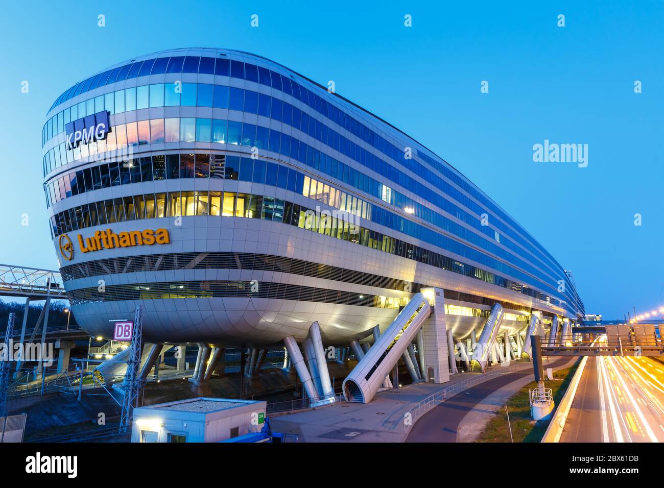 Frankfurt, Germany April 7, 2020: The Squaire building at Frankfurt airport FRA in Germany. Stock Photo