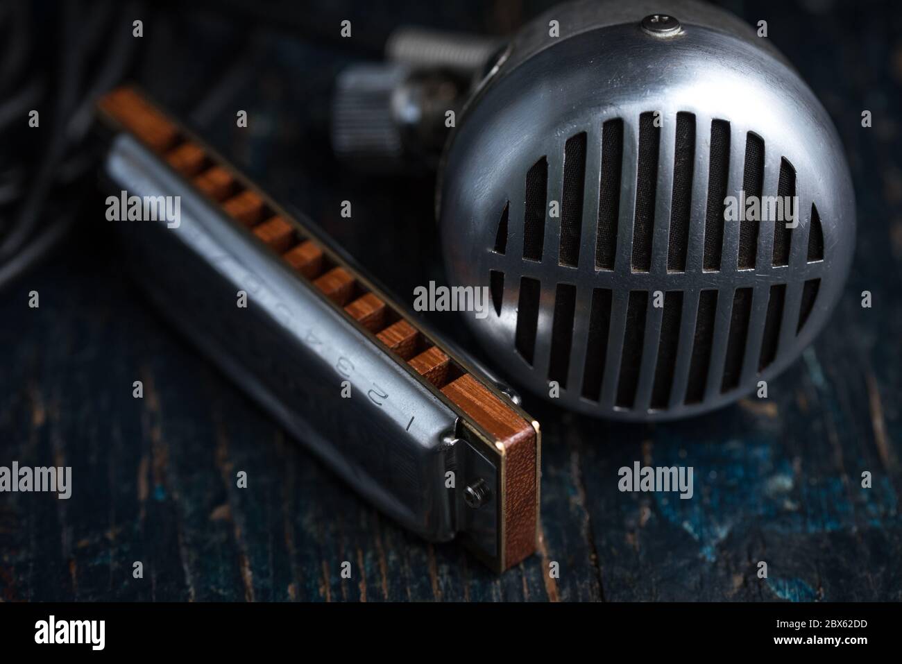 Harmonica and Microphone Stock Photo