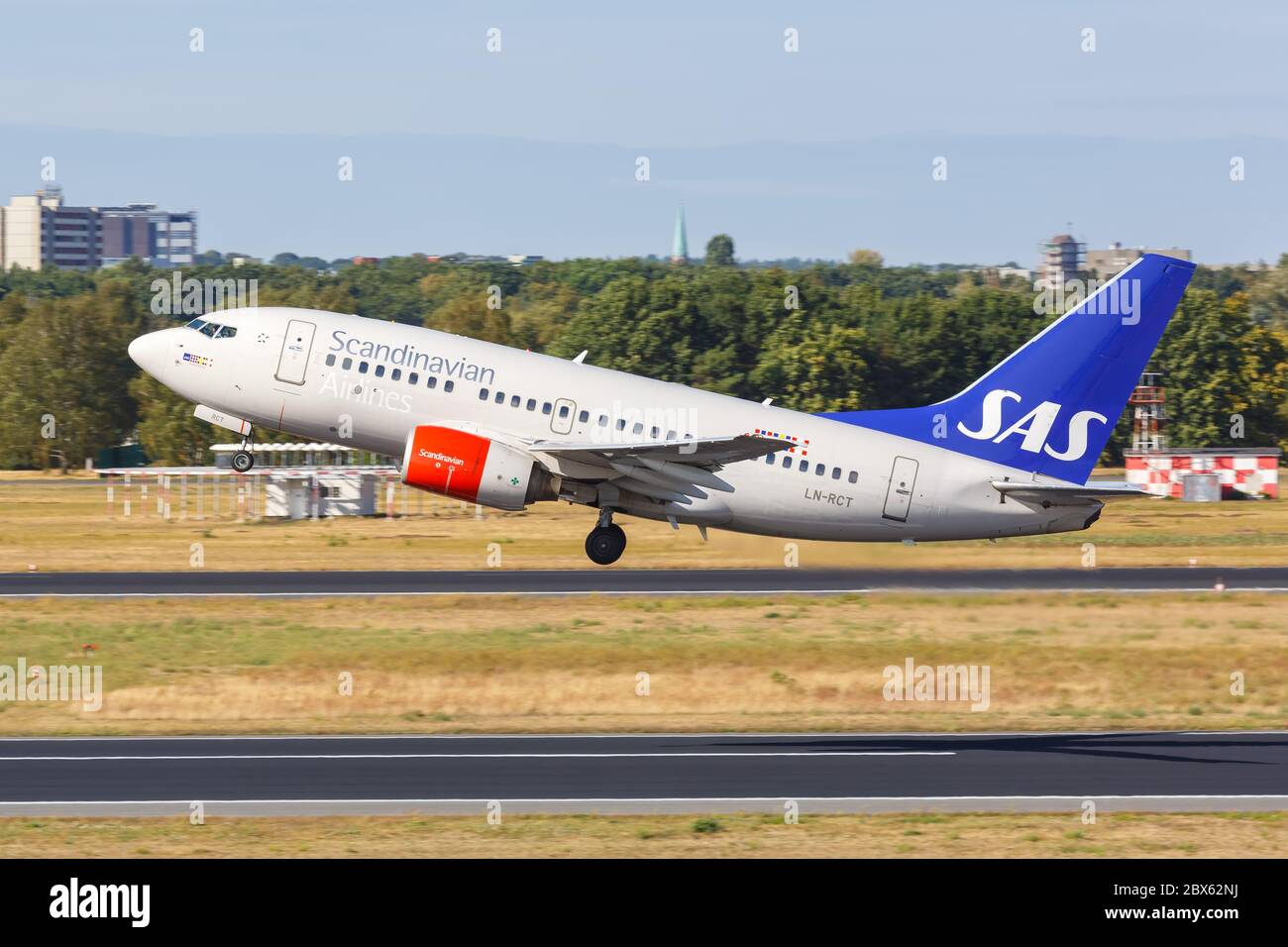 Berlin, Germany September 11, 2018: SAS Scandinavian Airlines Boeing 737-600 airplane at Berlin-Tegel airport TXL in Germany. Boeing is an American ai Stock Photo