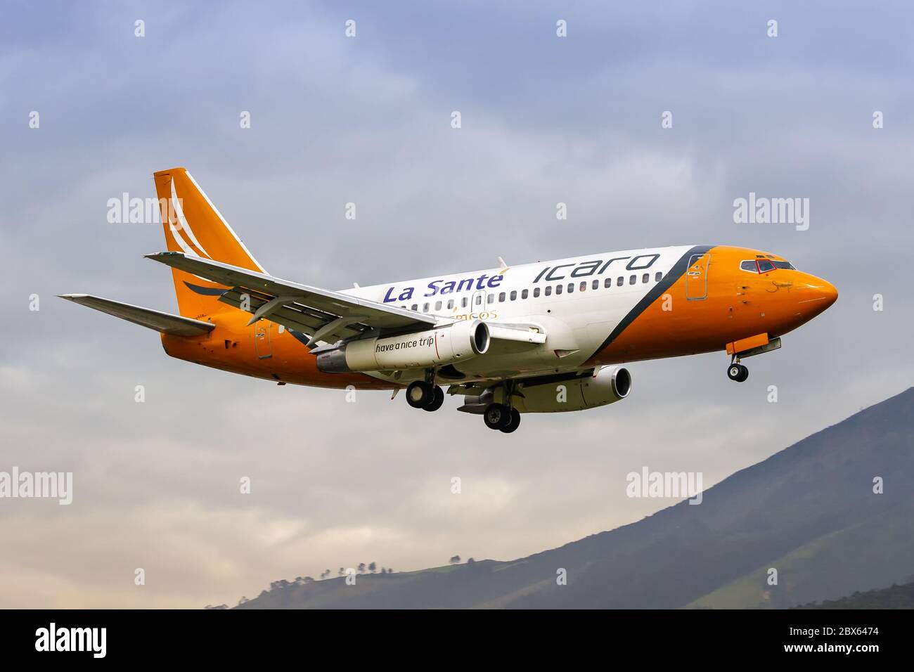 Quito, Ecuador June 16, 2011: Icaro Boeing 737-200 airplane at Quito airport UIO in Ecuador. Boeing is an American aircraft manufacturer headquartered Stock Photo