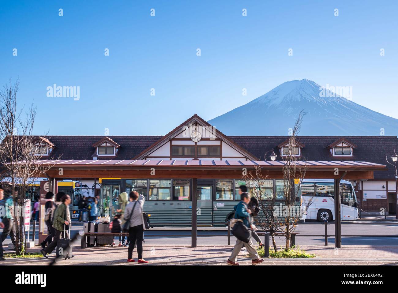 TOKYO, JAPAN - Nov 19, 2019: Kawaguchiko station is a train and bus station that everyone has come to visit Fuji Mountain Stock Photo